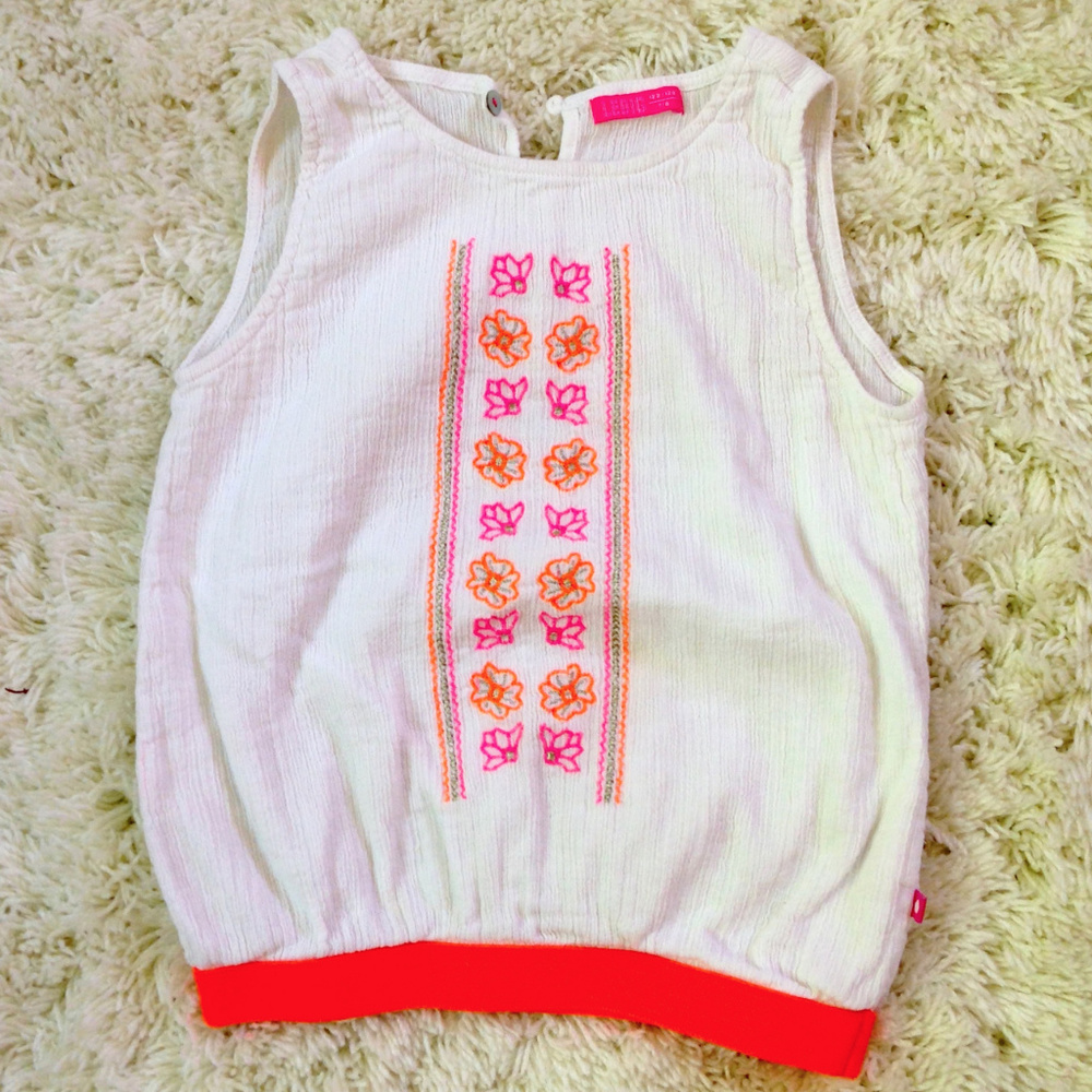 LEBIG Pink Orange Embroidered Flowers Tank 7/8